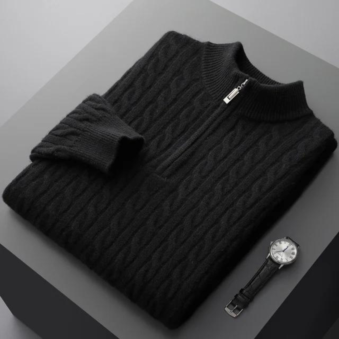Richmond | Elegant Cable Knit Half Zip Cashmere Sweater Men