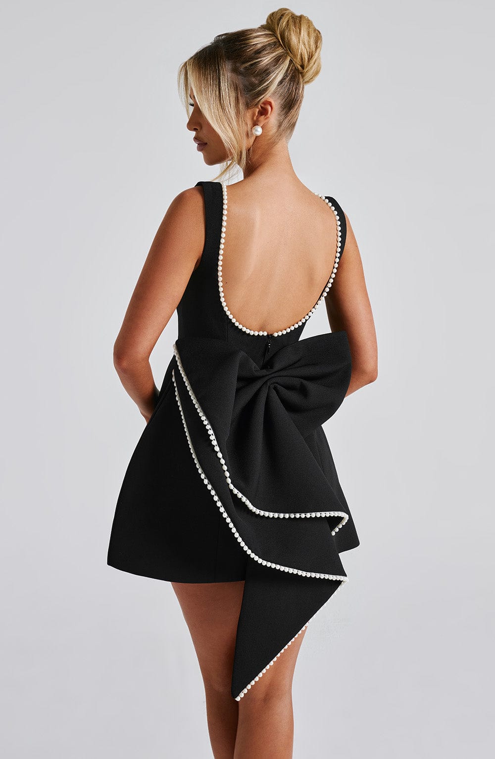 Rosemary | Elegant Pearl Trim A-Line Mini Dress With Pockets