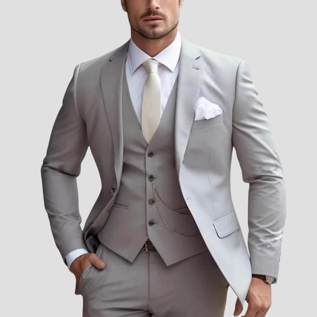 Men's Three-Piece Formal Suit With Slim Fit Design And Waistcoat