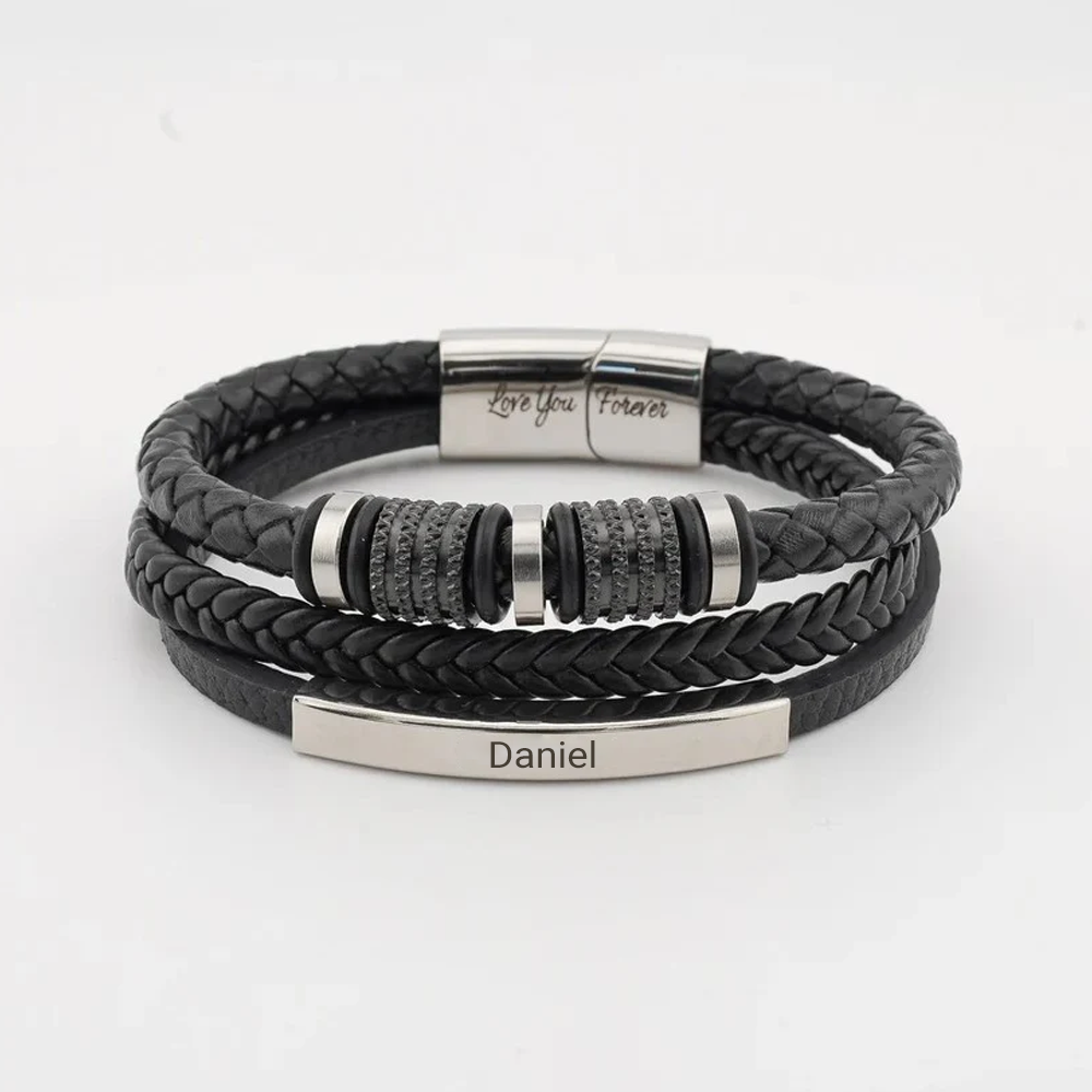 Millie | Elegant Personalized Leather Bracelet For Son Gift