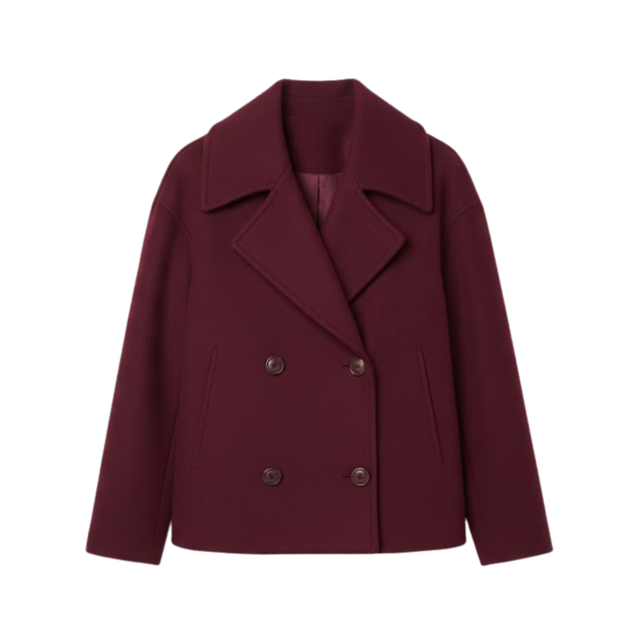 Serena | Elegant Double-Breasted Burgundy Wool Coat