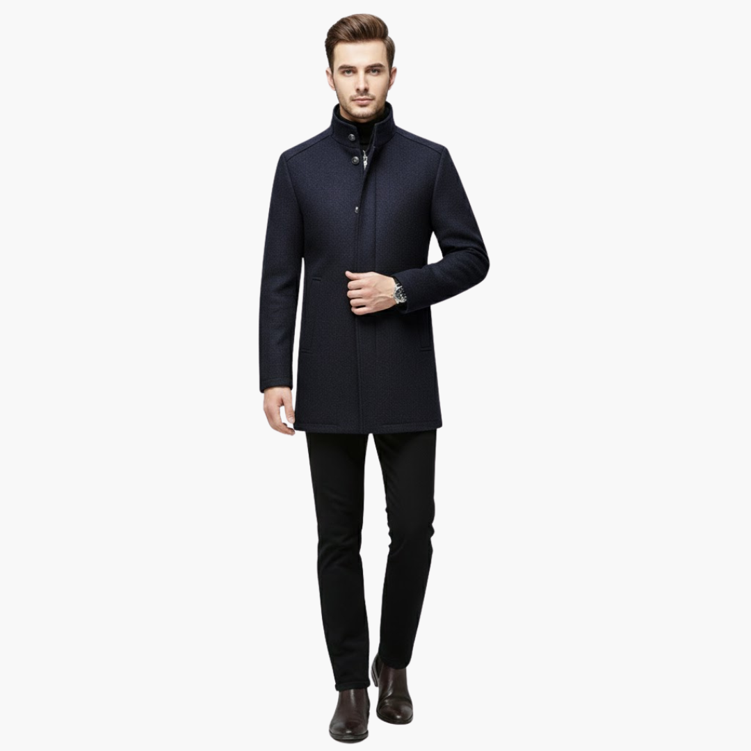 Phoebe | Elegant Men's Brown Wool Overcoat With Stand Collar