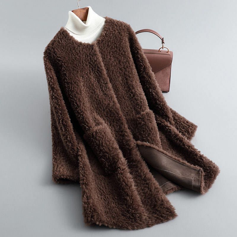 Jordana | Elegant Plush Shearling Long Coat With Turtleneck