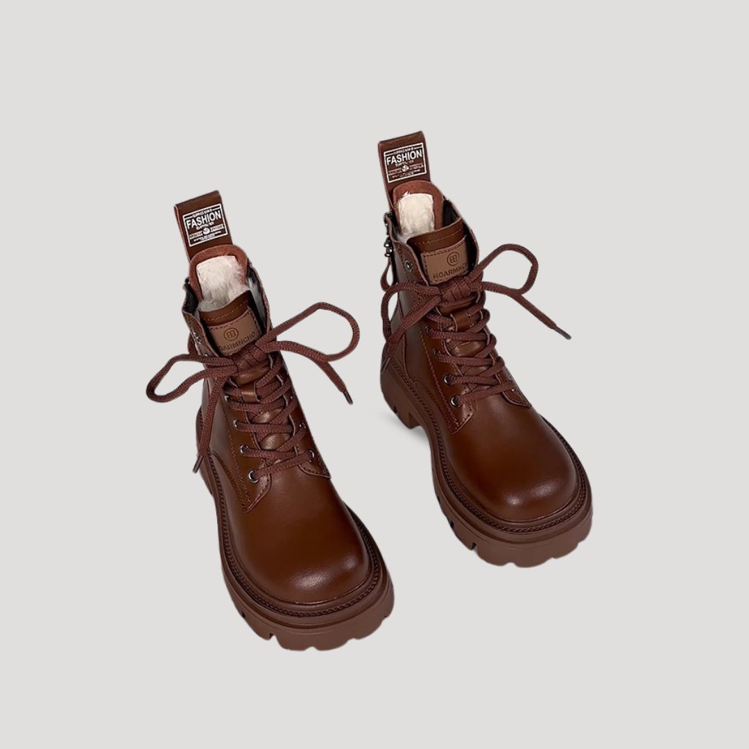 Millie | Chic Fur-Lined Lace-Up Ankle Boots With Chunky Sole