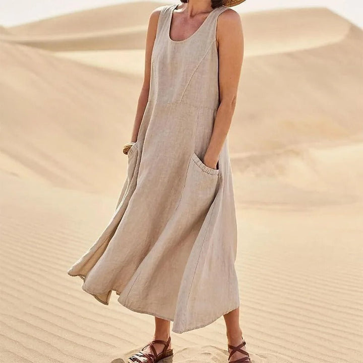 Rosalind | Elegant Sleeveless A-Line Linen Maxi Dress