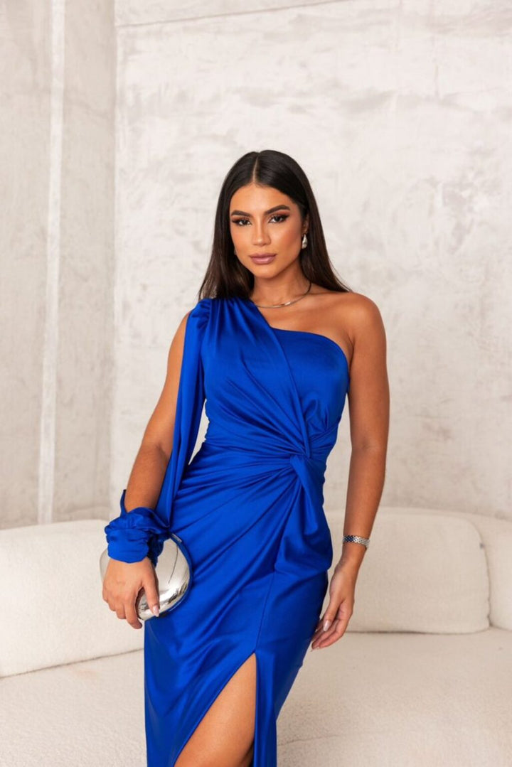 Elena | Elegant One Shoulder Drape Maxi Gown