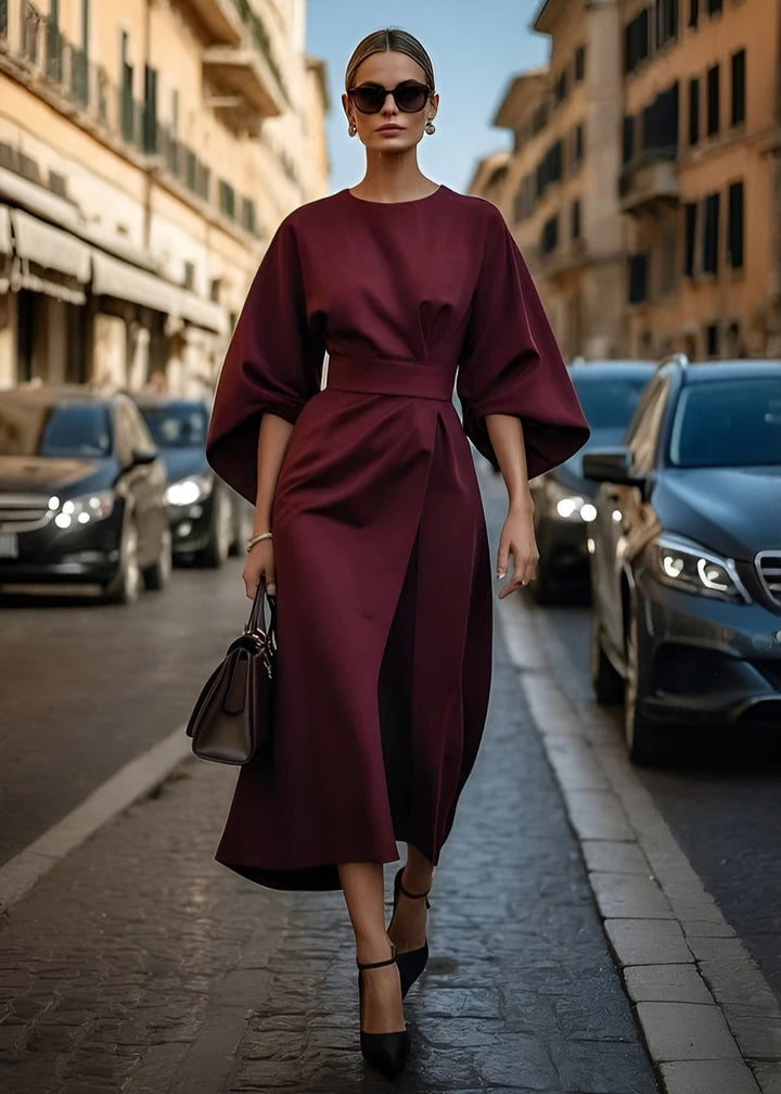 Elise | Elegant Belted Maxi Dress With Puff Sleeves
