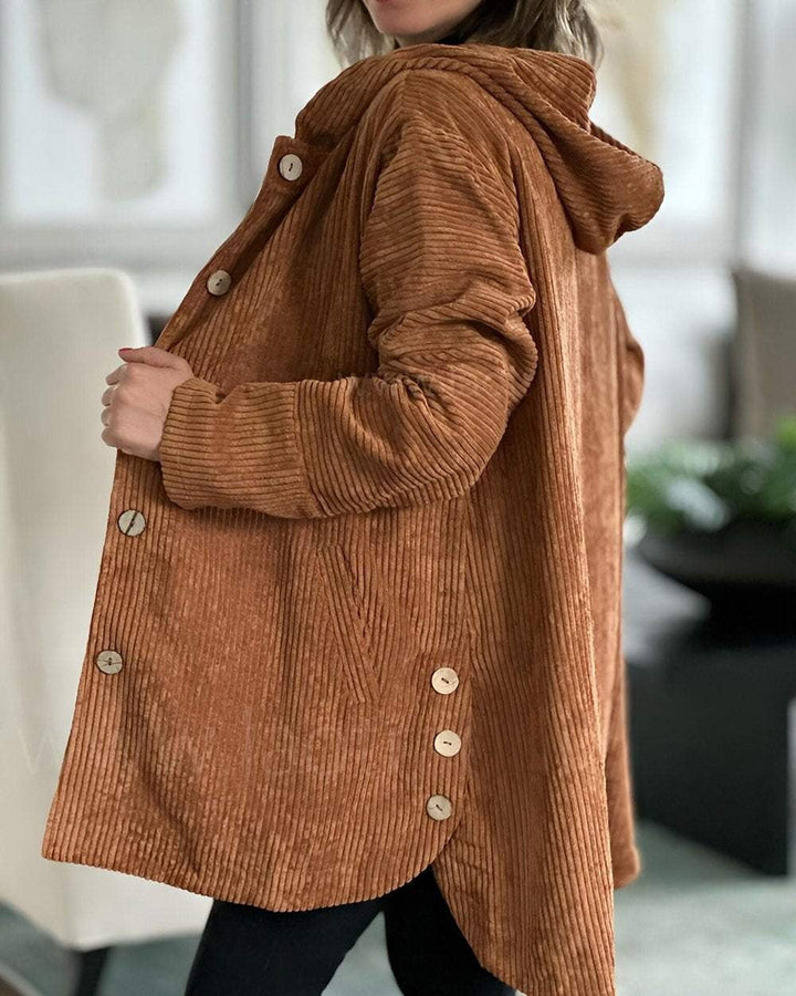 Cordia | Stylish Hooded Corduroy Jacket With Button Front
