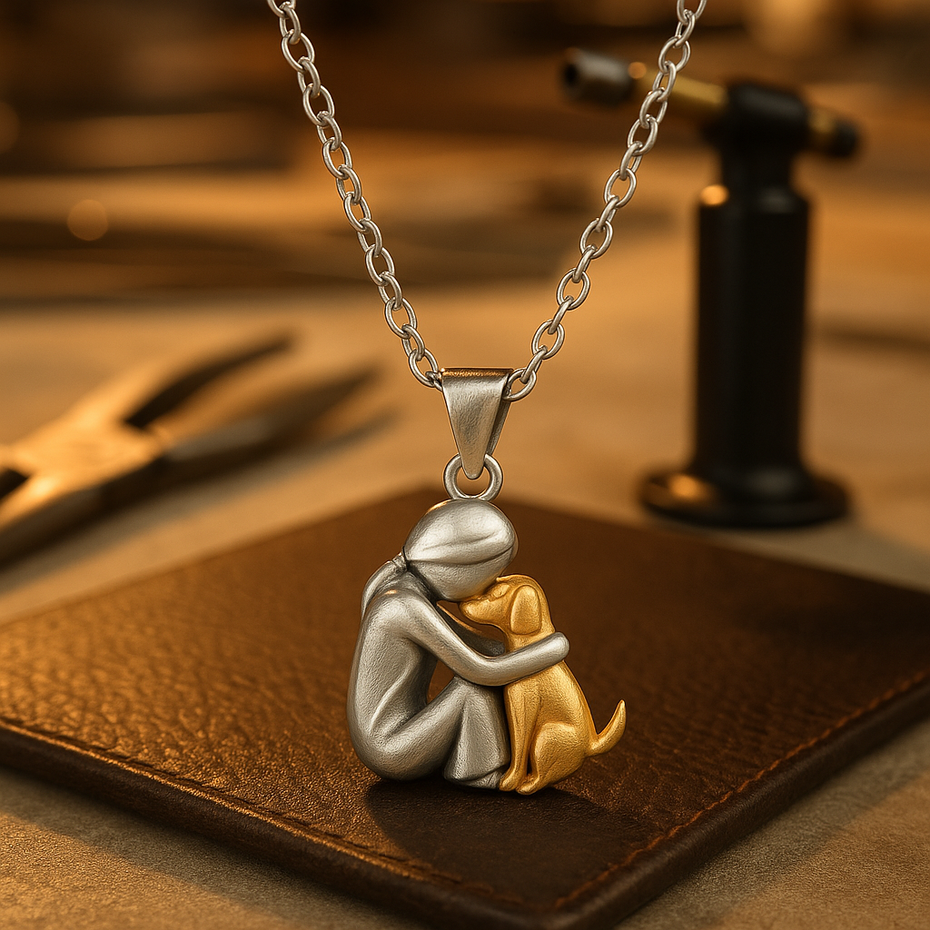 Phoebe | Stylish Dog Embrace Two-Tone Pendant Necklace