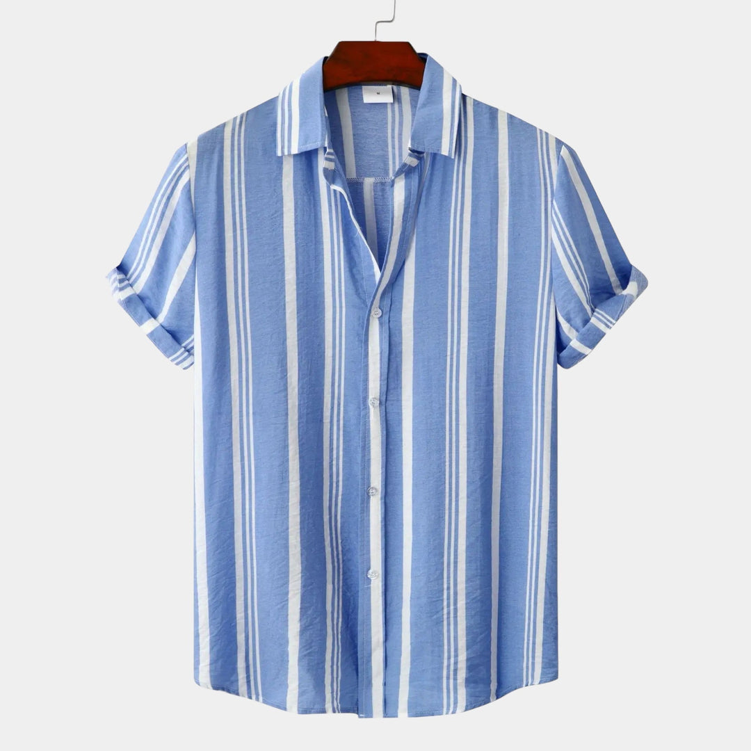 Portia | Stylish Navy Striped Short Sleeve Button Up Shirt Men