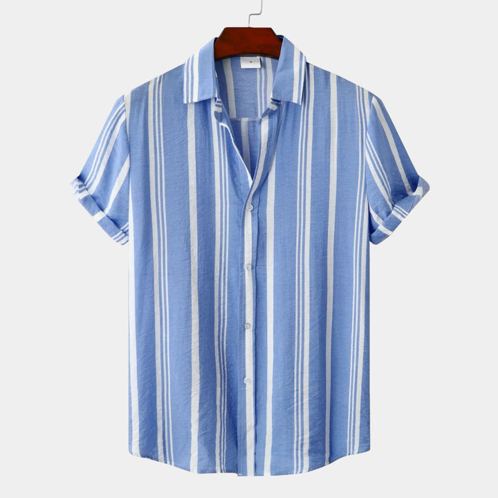 Portia | Stylish Navy Striped Short Sleeve Button Up Shirt Men