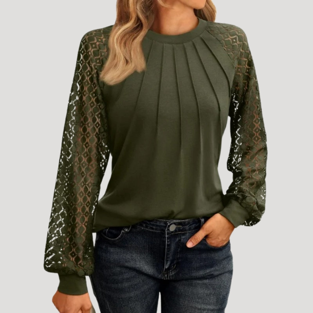 Blaire | Elegant Pleated Blouse With Lace Sleeves