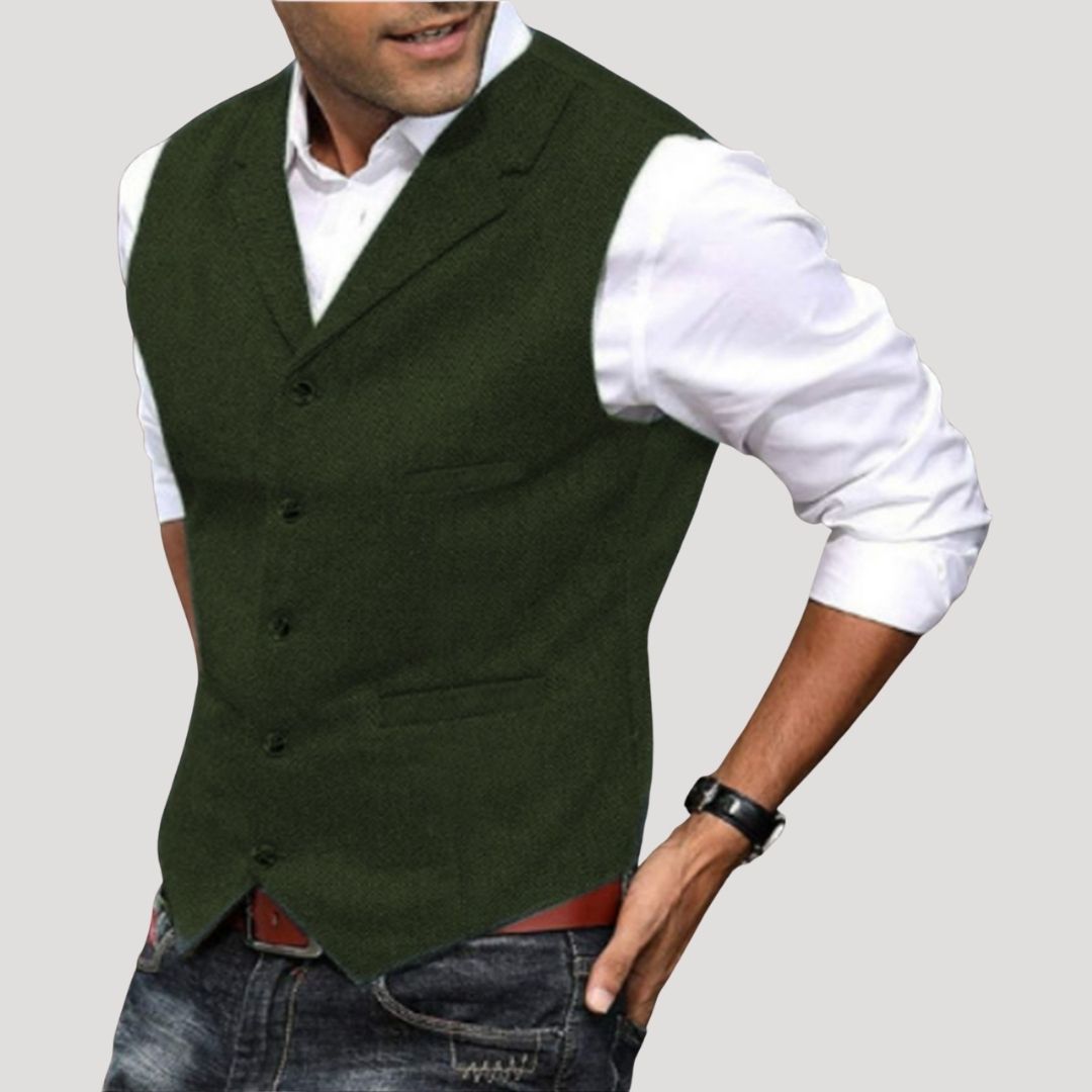 Rosalynn | Elegant Men's Tweed Waistcoat With Lapel Neckline