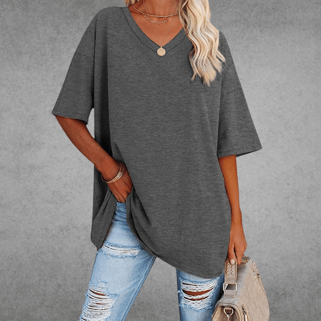 Bethany | Elegant V-Neck Oversized Black T-Shirt Women