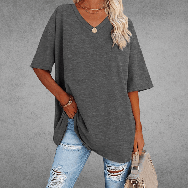 Bethany | Elegant V-Neck Oversized Black T-Shirt Women