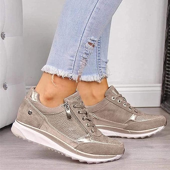 Gabri | Stylish Zip-Up Orthopedic Sneakers With Metallic Accents