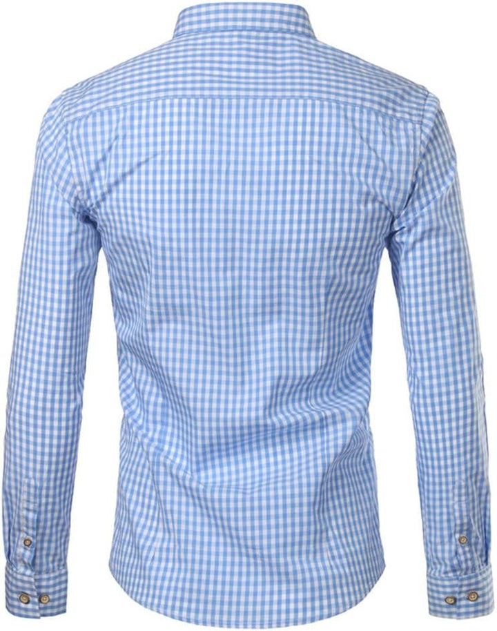 Imogen | Stylish Light Blue Gingham Short Sleeve Button-Down Shirt