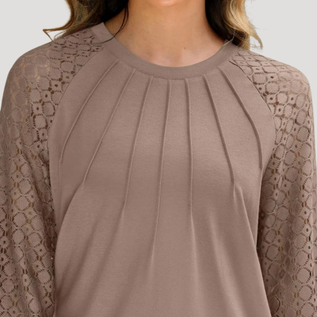 Blaire | Elegant Pleated Blouse With Lace Sleeves