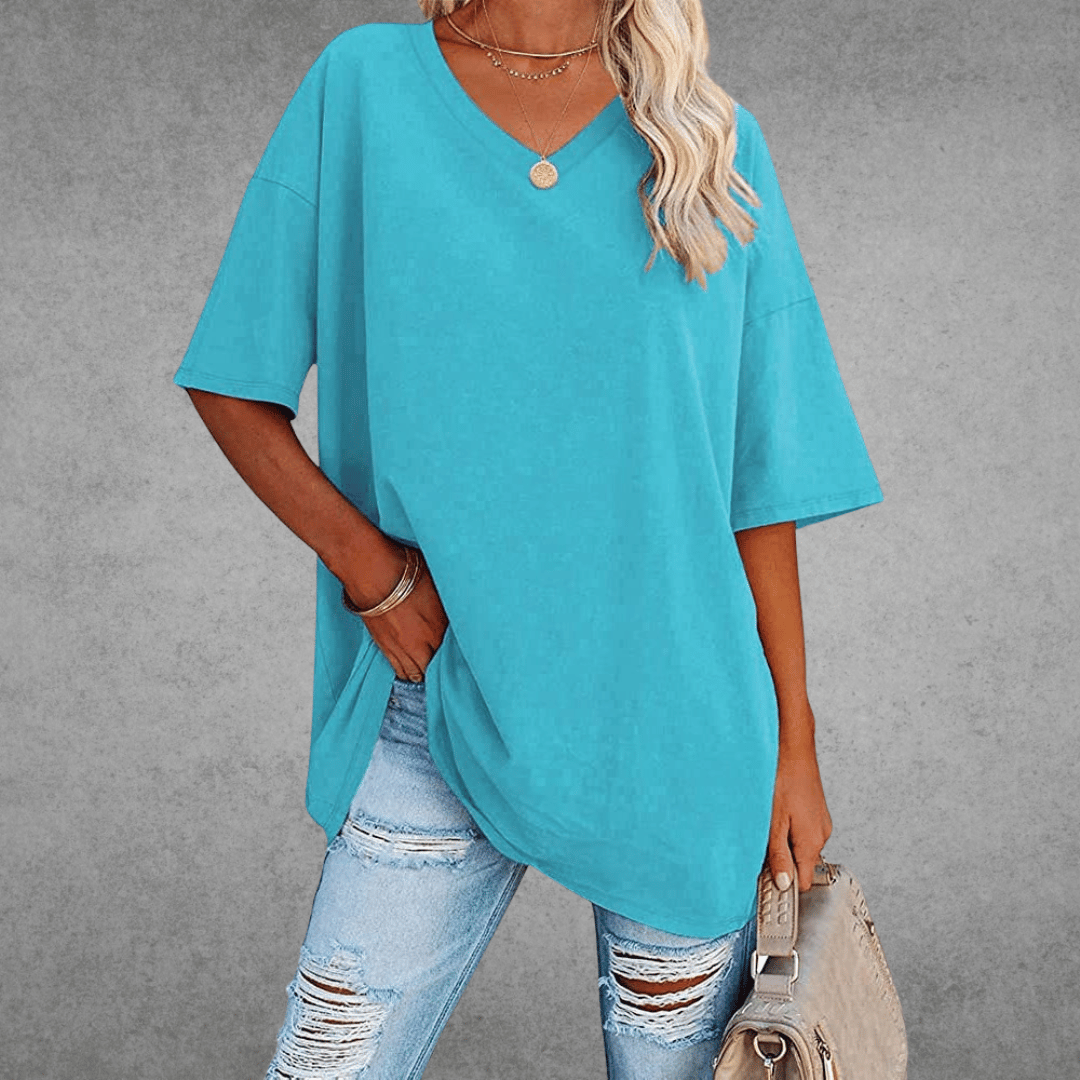 Bethany | Elegant V-Neck Oversized Black T-Shirt Women