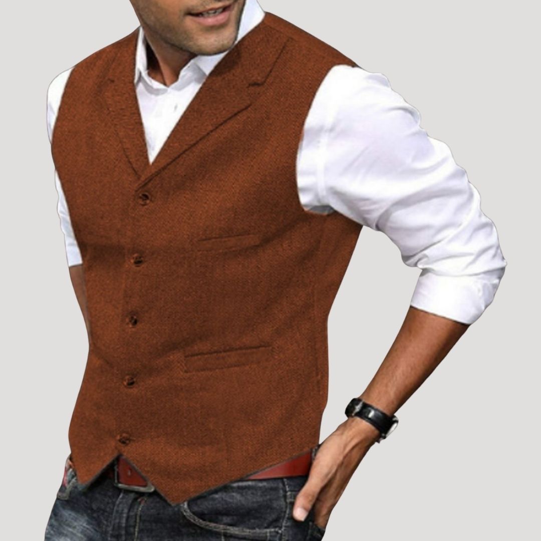 Rosalynn | Elegant Men's Tweed Waistcoat With Lapel Neckline