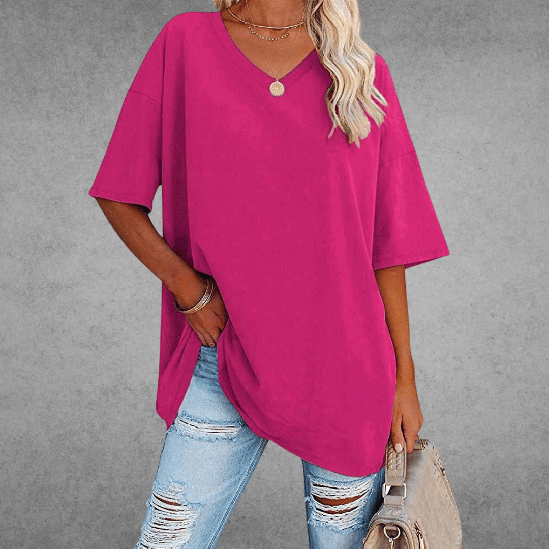 Bethany | Elegant V-Neck Oversized Black T-Shirt Women