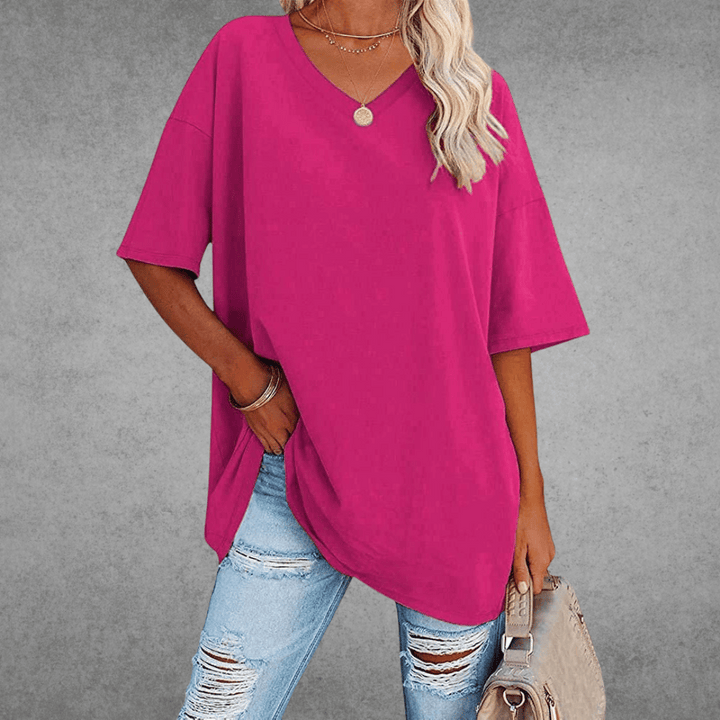Bethany | Elegant V-Neck Oversized Black T-Shirt Women