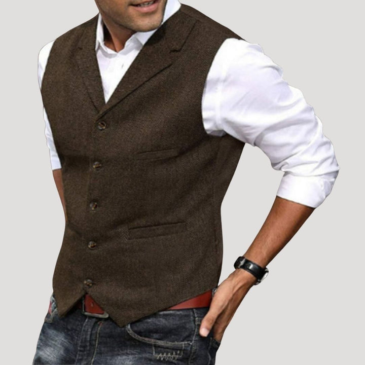 Rosalynn | Elegant Men's Tweed Waistcoat With Lapel Neckline