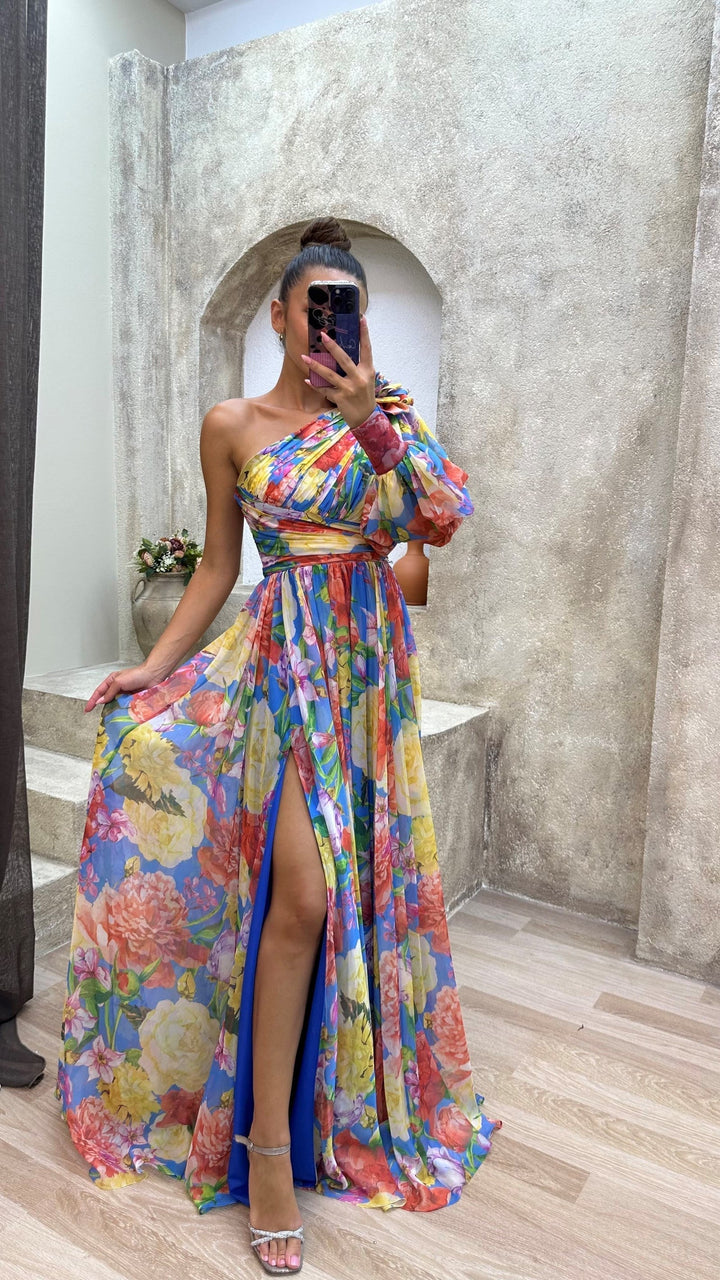 Sophia | Elegant One Shoulder Floral Maxi Dress