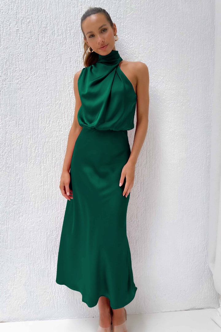 Zoe | Elegant Halter Neck Draped Maxi Dress