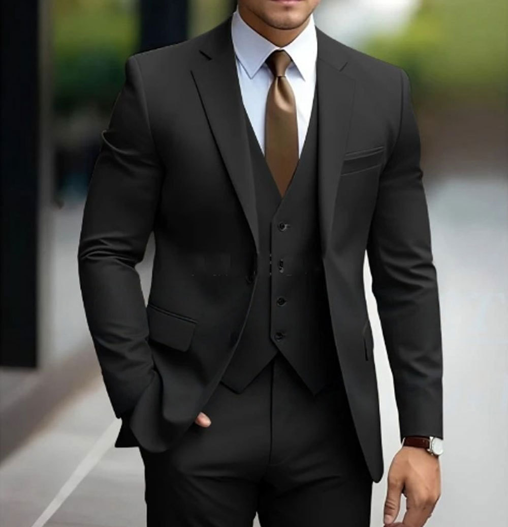 Men's Three-Piece Formal Suit With Slim Fit Design And Waistcoat