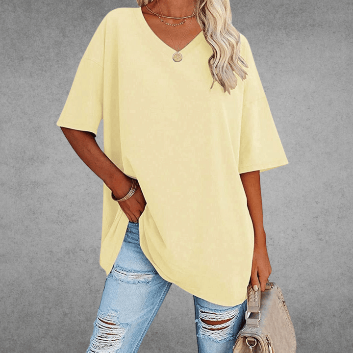 Bethany | Elegant V-Neck Oversized Black T-Shirt Women