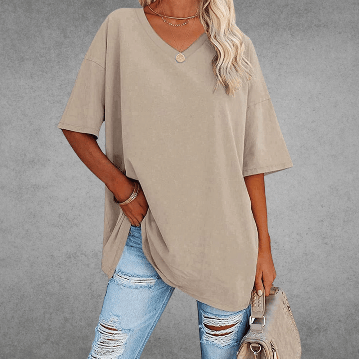 Bethany | Elegant V-Neck Oversized Black T-Shirt Women