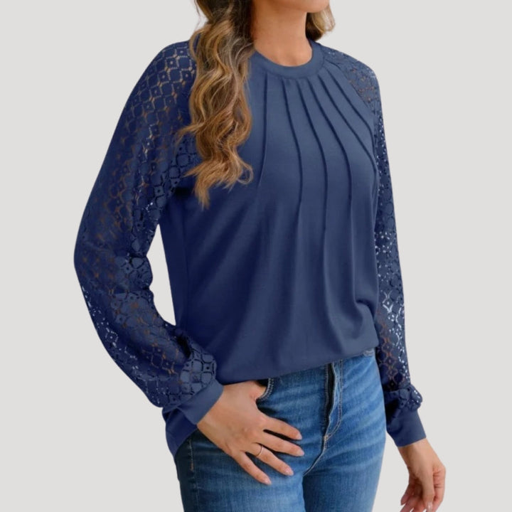 Elyse | Elegant Pink Pleated Lace Sleeve Blouse For Women