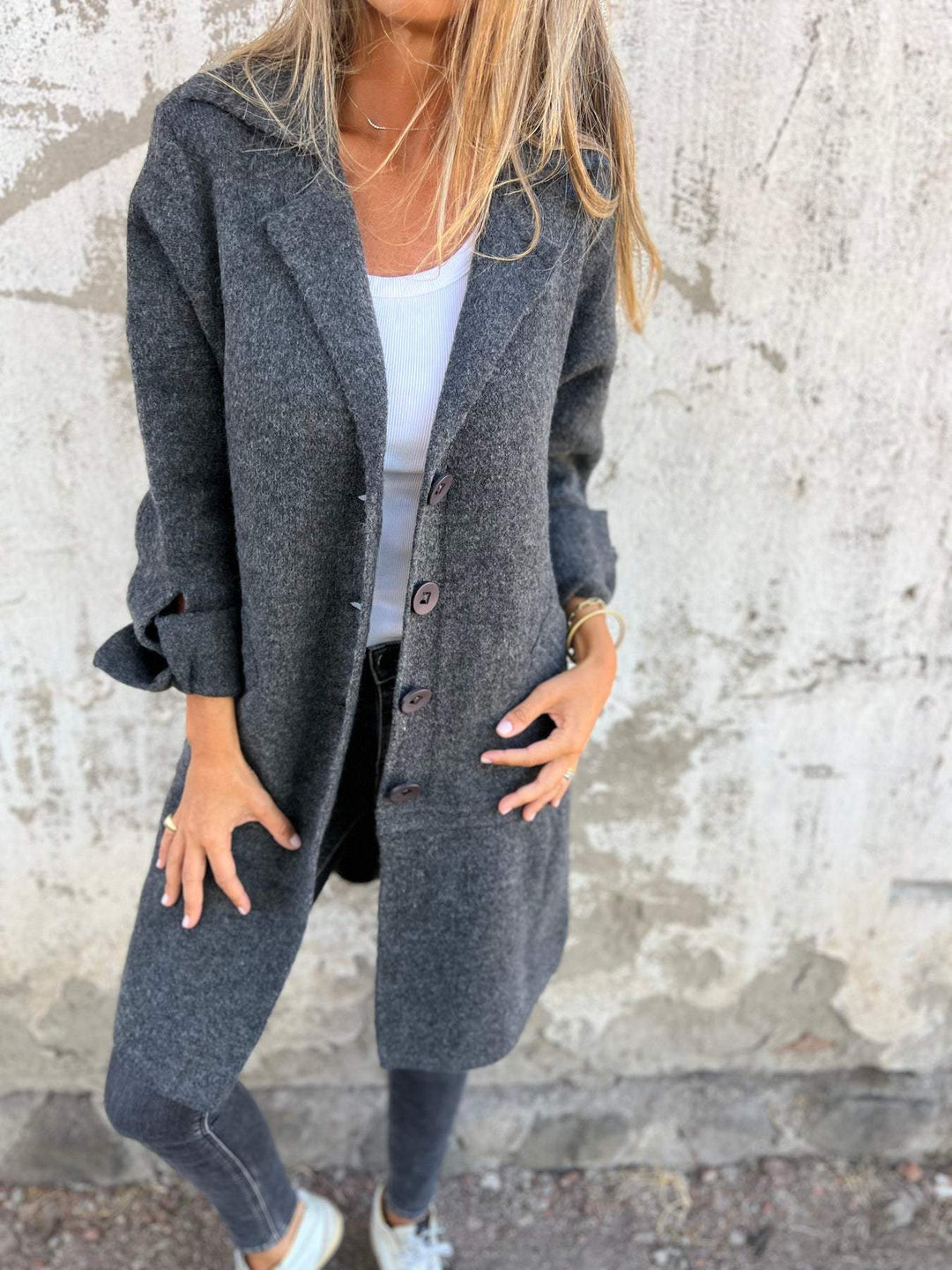Marlowe | Chic Oversized Button Front Coat With Lapel Collar