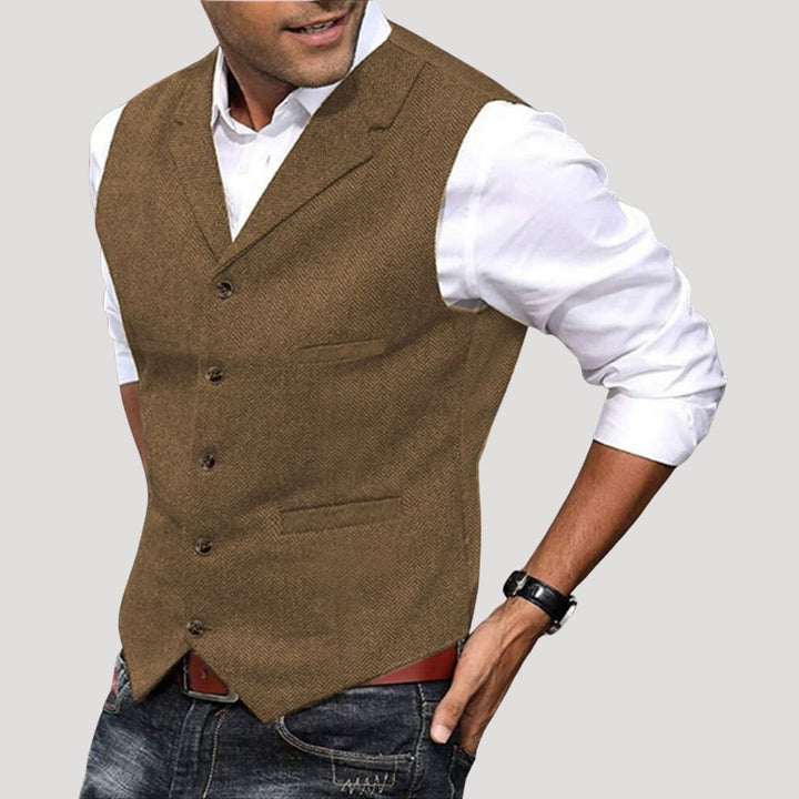 Rosalynn | Elegant Men's Tweed Waistcoat With Lapel Neckline