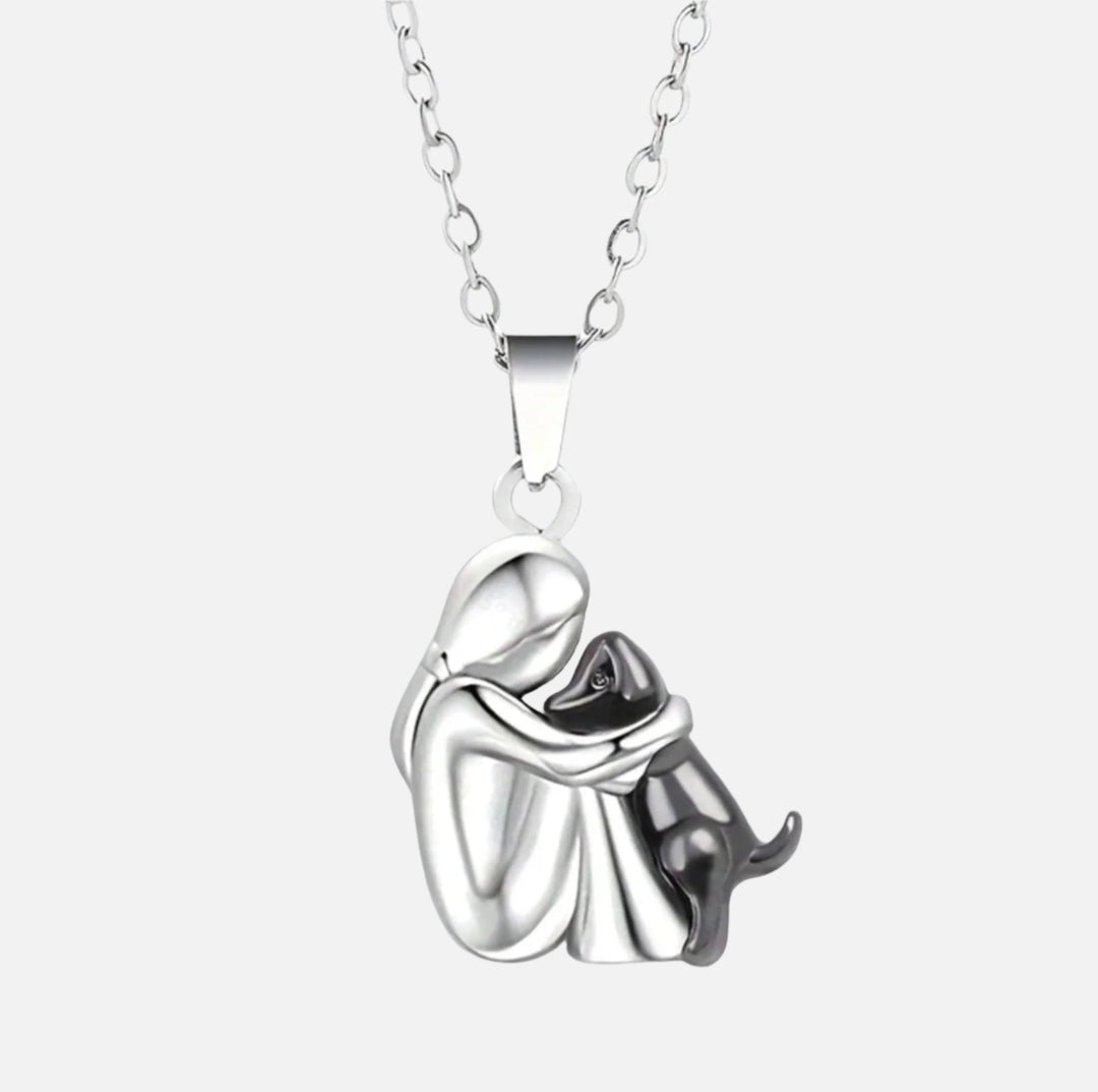 Phoebe | Stylish Dog Embrace Two-Tone Pendant Necklace