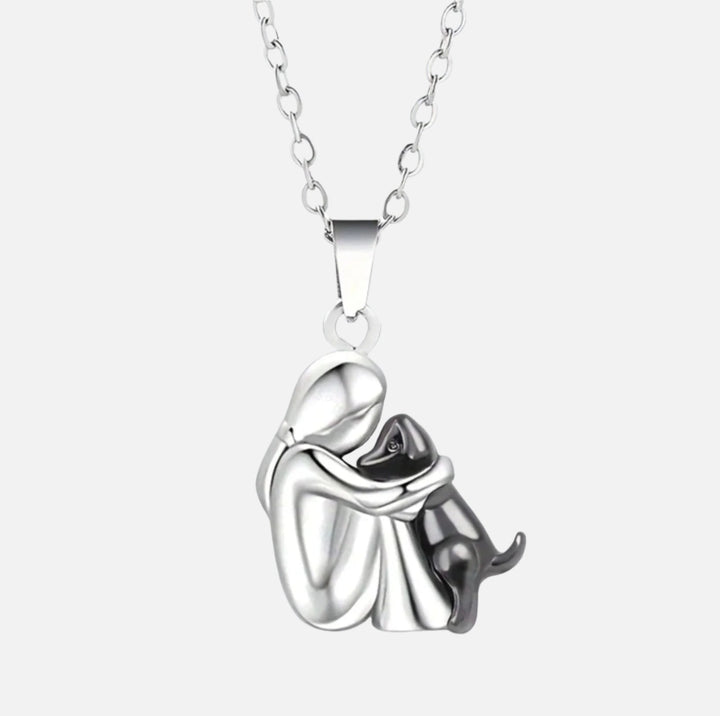 Phoebe | Stylish Dog Embrace Two-Tone Pendant Necklace
