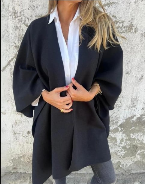 Freya | Elegant V-Neck Cape Jacket With Wrap Silhouette