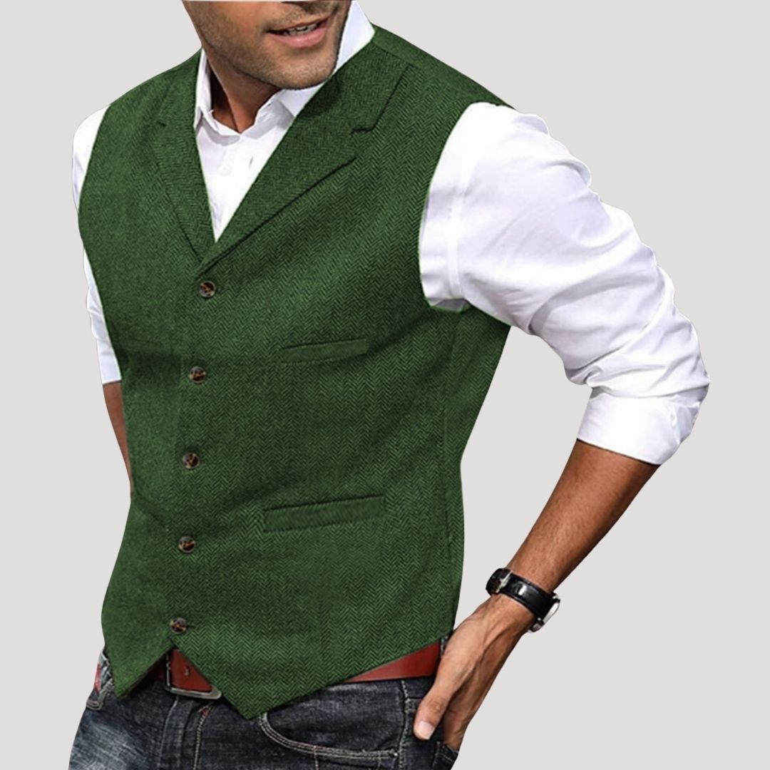 Rosalynn | Elegant Men's Tweed Waistcoat With Lapel Neckline