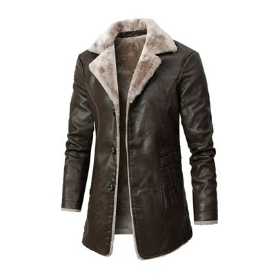 Men's Black Faux Leather Jacket With Sherpa Fur Lining