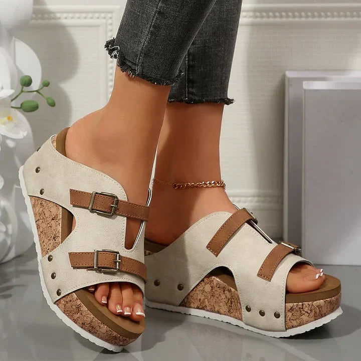 Rosalynn | Chic Orthopedic Cork Wedge Platform Sandals With Arch Support