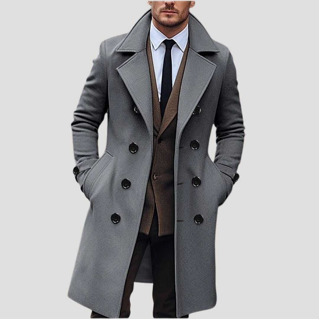 Theodora | Elegant Double Breasted Wool Long Winter Overcoat