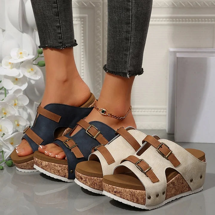 Rosalynn | Chic Orthopedic Cork Wedge Platform Sandals With Arch Support
