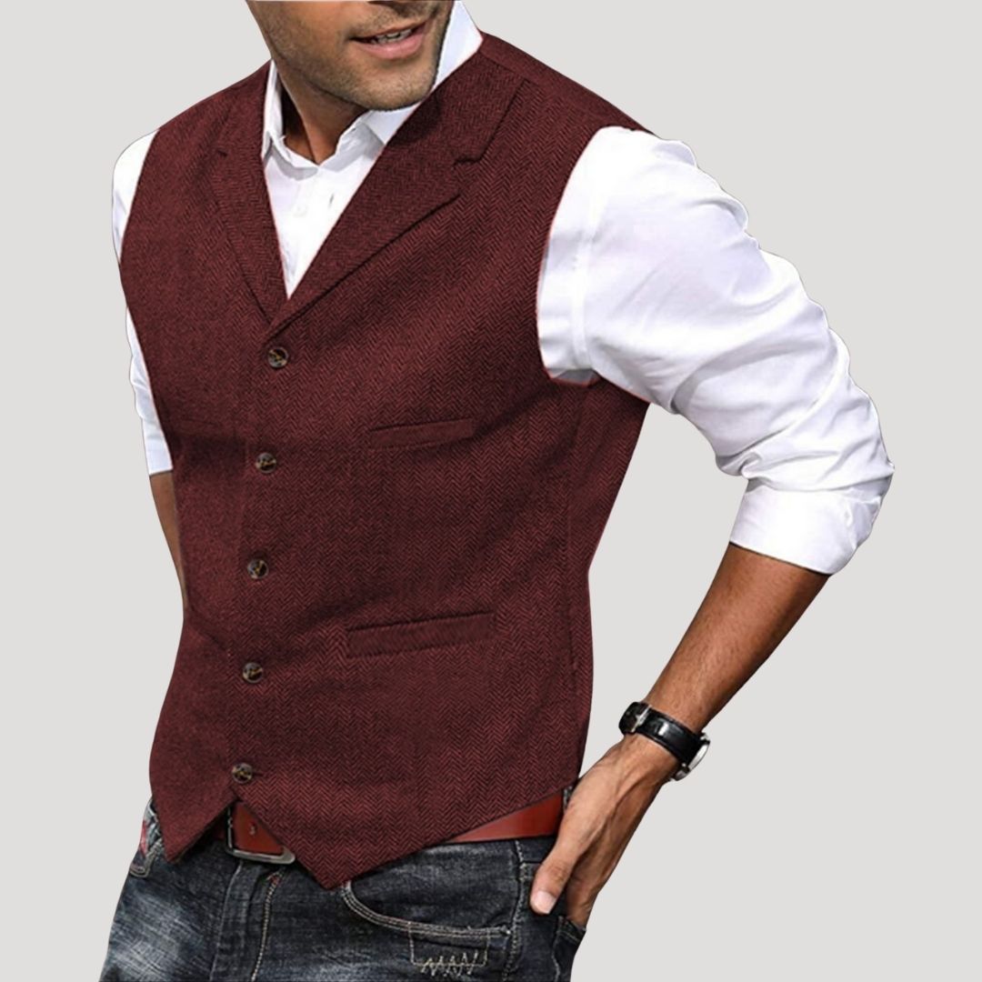 Rosalynn | Elegant Men's Tweed Waistcoat With Lapel Neckline