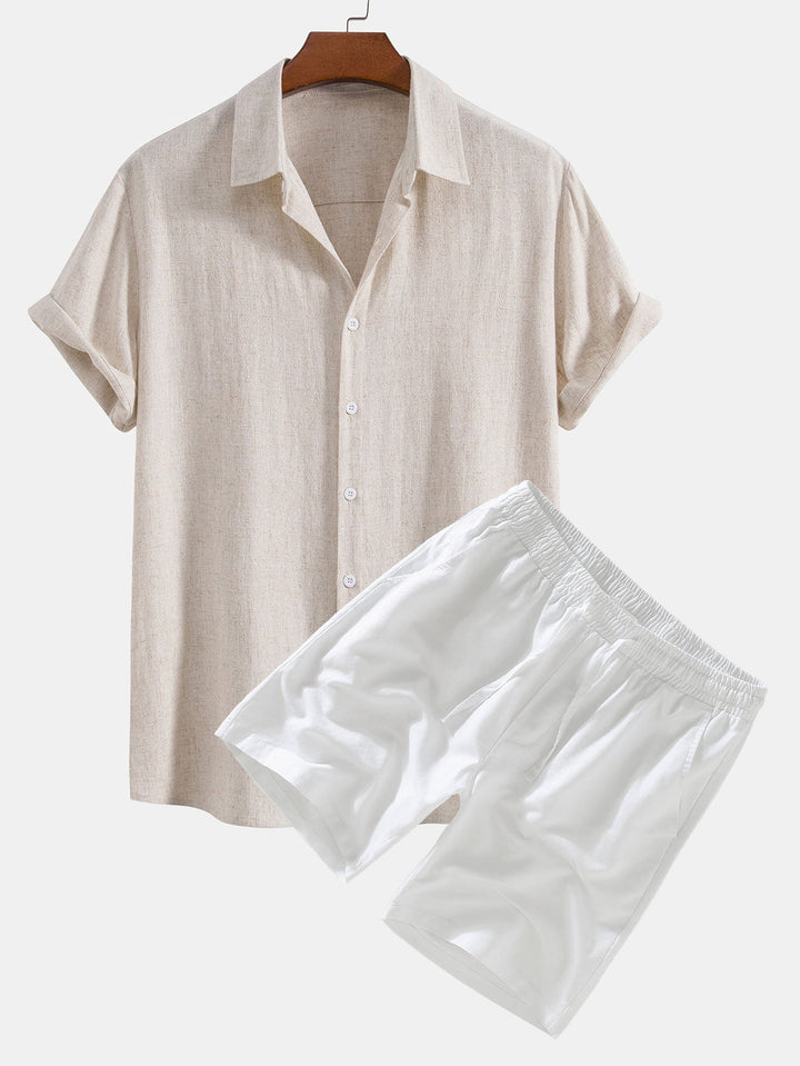Marlborough | Elegant Short Sleeve Linen Shirt And Shorts Set Men