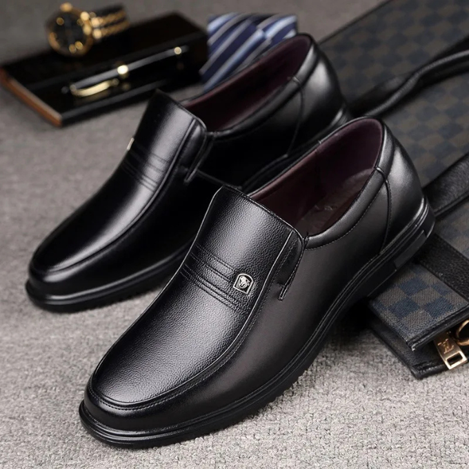 Maxwell | Sleek Black Leather Slip-On Loafers For Men