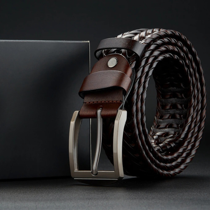 Kai | Sleek Black Braided Cowhide Belt With Polished Buckle