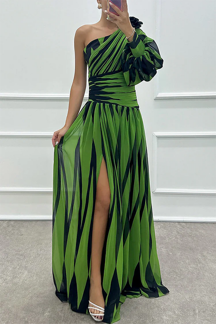 Eliza | Elegant One Shoulder Striped Maxi Dress