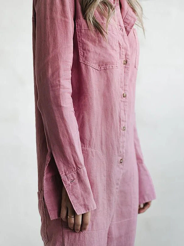 Sienna | Elegant Button Front Long Sleeve Utility Jumpsuit