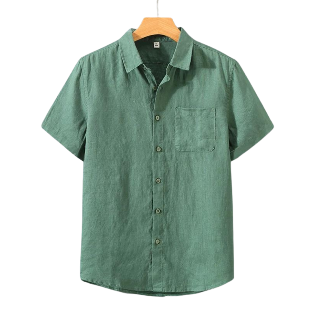 Helsinki | Elegant Short Sleeve Linen Button Up Shirt Men